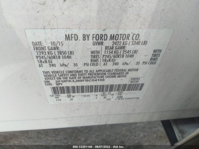 Photo 8 VIN: 2FMPK3J89FBC04166 - FORD EDGE 