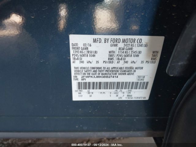 Photo 8 VIN: 2FMPK3J89GBB27414 - FORD EDGE 