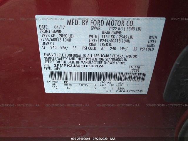 Photo 8 VIN: 2FMPK3J89HBB93124 - FORD EDGE 