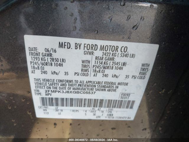 Photo 8 VIN: 2FMPK3J8XGBC05537 - FORD EDGE 