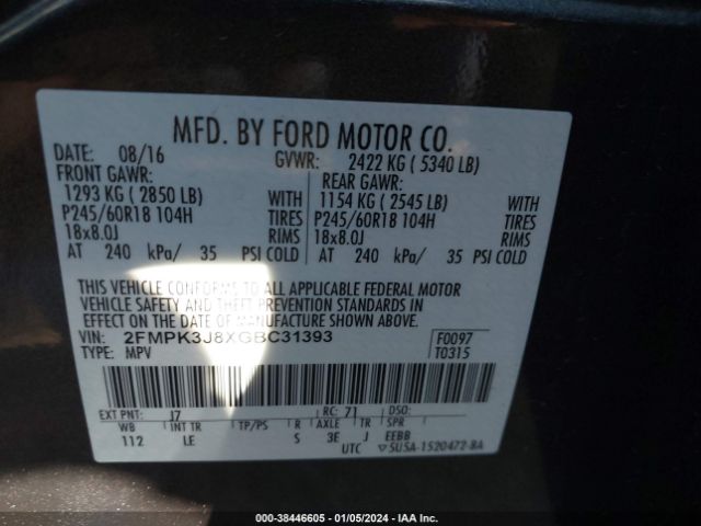 Photo 8 VIN: 2FMPK3J8XGBC31393 - FORD EDGE 