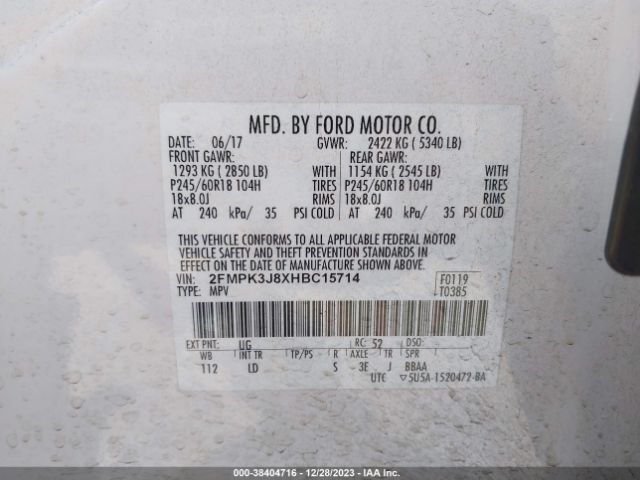 Photo 8 VIN: 2FMPK3J8XHBC15714 - FORD EDGE 