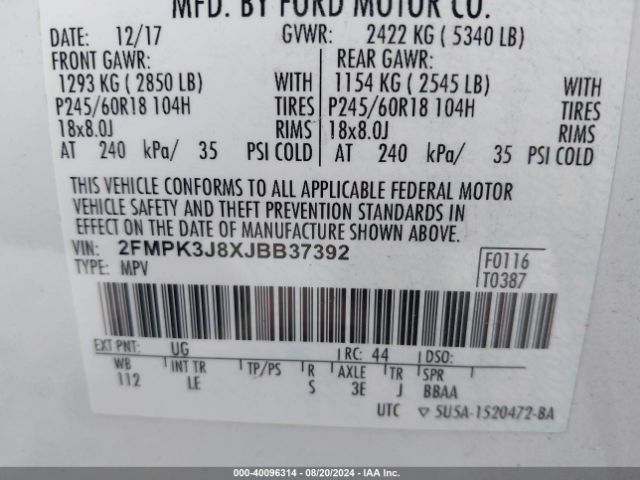 Photo 8 VIN: 2FMPK3J8XJBB37392 - FORD EDGE 