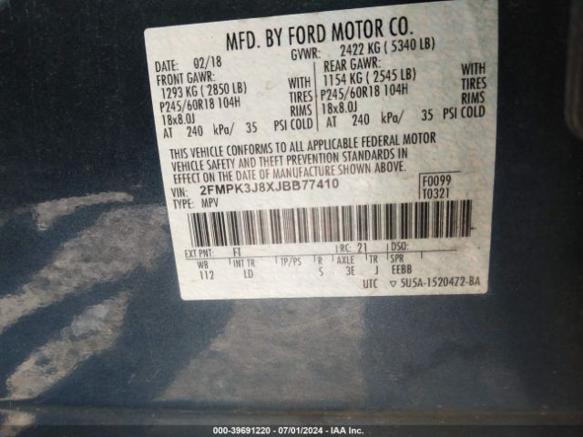 Photo 8 VIN: 2FMPK3J8XJBB77410 - FORD EDGE 