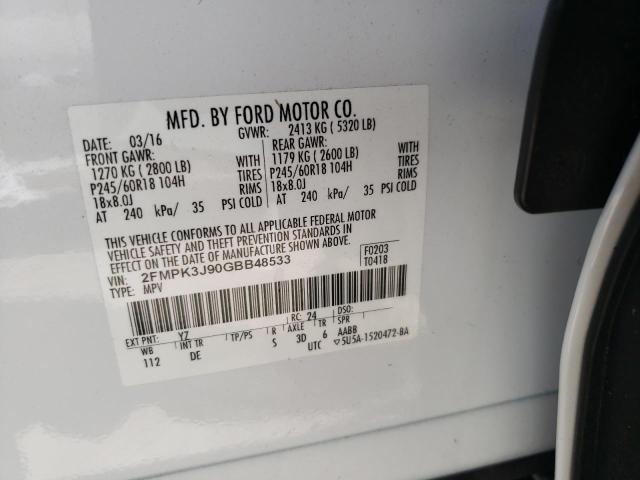 Photo 9 VIN: 2FMPK3J90GBB48533 - FORD EDGE SEL 