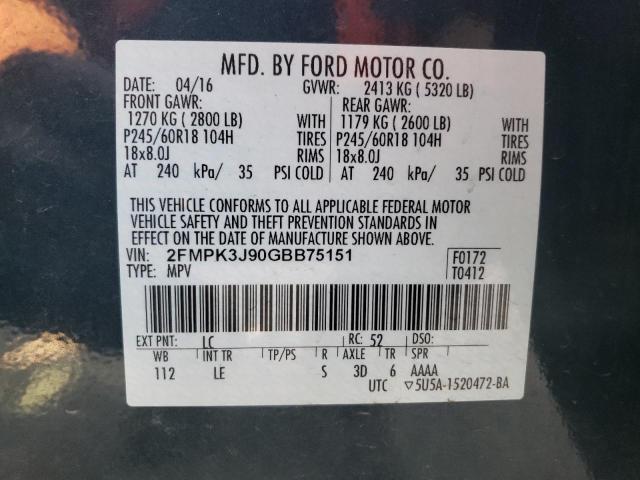 Photo 12 VIN: 2FMPK3J90GBB75151 - FORD EDGE SEL 