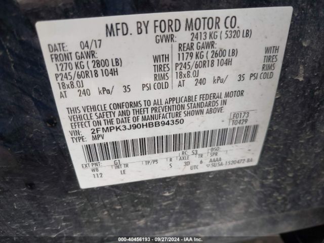 Photo 8 VIN: 2FMPK3J90HBB94350 - FORD EDGE 