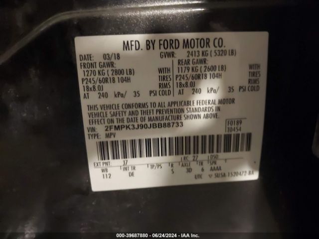 Photo 8 VIN: 2FMPK3J90JBB88733 - FORD EDGE 