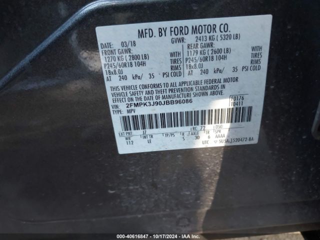 Photo 8 VIN: 2FMPK3J90JBB96086 - FORD EDGE 