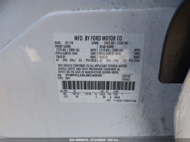 Photo 8 VIN: 2FMPK3J90JBC44640 - FORD EDGE 