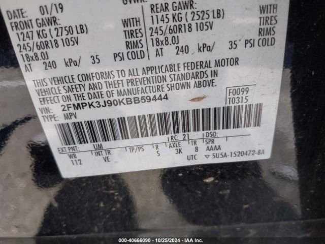 Photo 8 VIN: 2FMPK3J90KBB59444 - FORD EDGE 