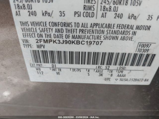 Photo 8 VIN: 2FMPK3J90KBC19707 - FORD EDGE 