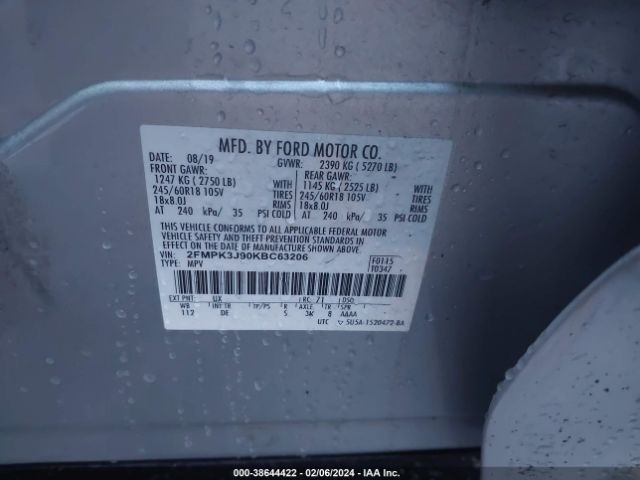 Photo 8 VIN: 2FMPK3J90KBC63206 - FORD EDGE 