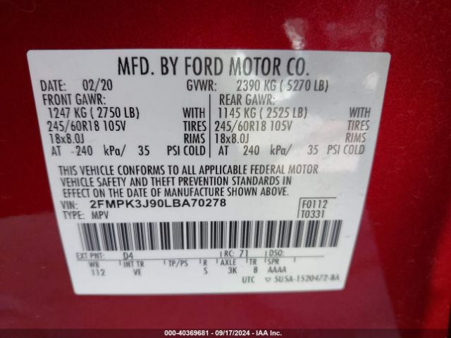 Photo 8 VIN: 2FMPK3J90LBA70278 - FORD EDGE 