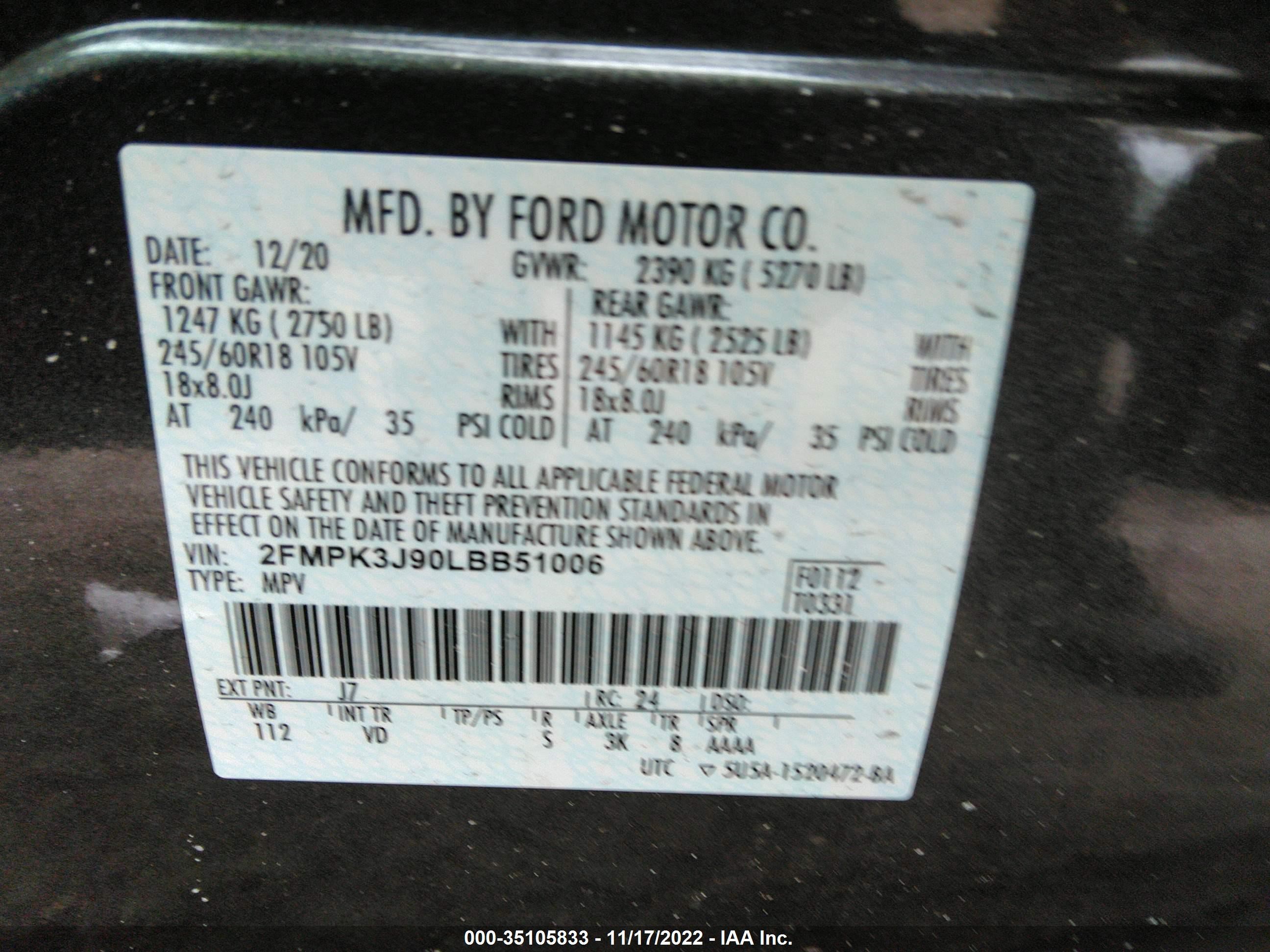 Photo 8 VIN: 2FMPK3J90LBB51006 - FORD EDGE 