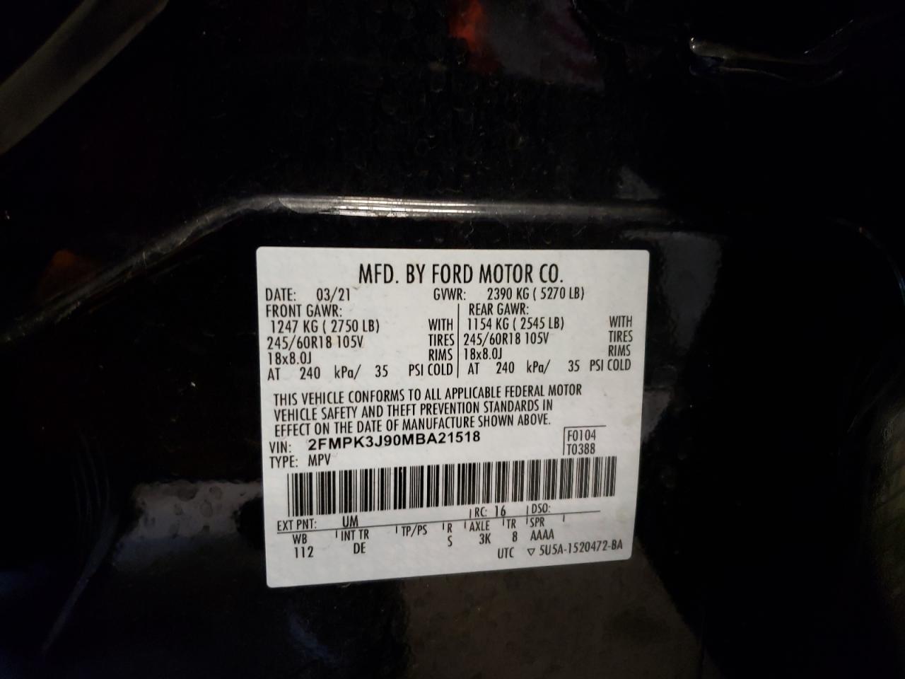 Photo 11 VIN: 2FMPK3J90MBA21518 - FORD EDGE 