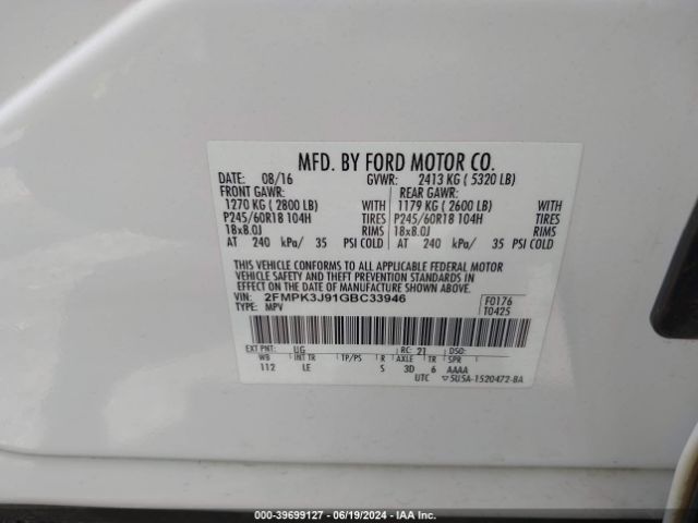 Photo 8 VIN: 2FMPK3J91GBC33946 - FORD EDGE 