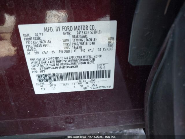 Photo 8 VIN: 2FMPK3J91HBB54925 - FORD EDGE 