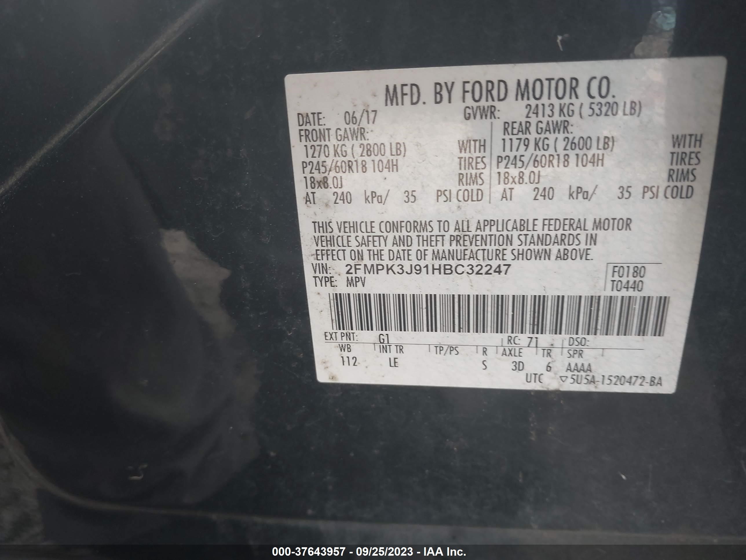 Photo 8 VIN: 2FMPK3J91HBC32247 - FORD EDGE 