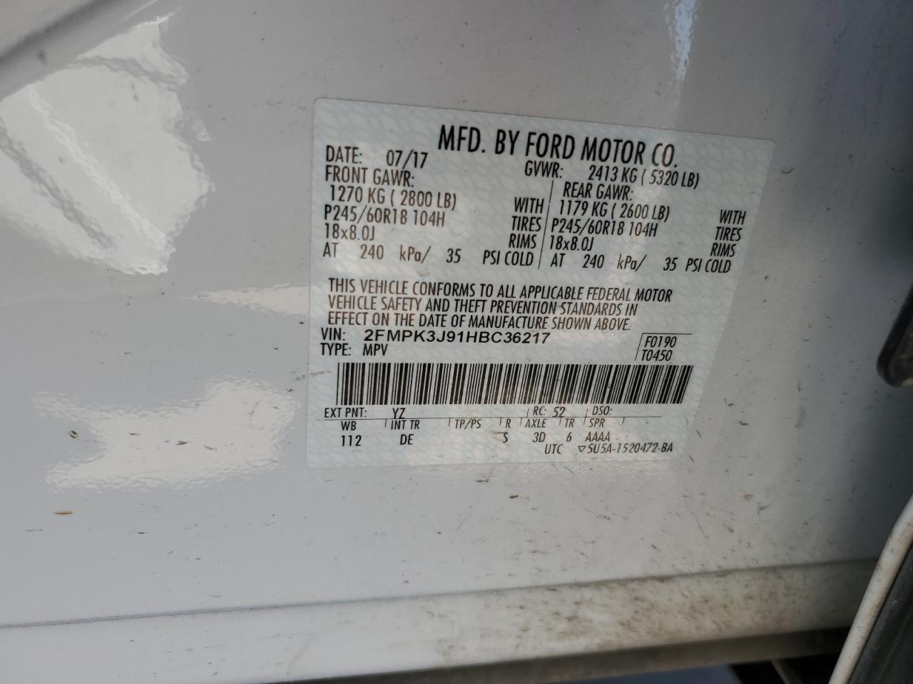 Photo 12 VIN: 2FMPK3J91HBC36217 - FORD EDGE 