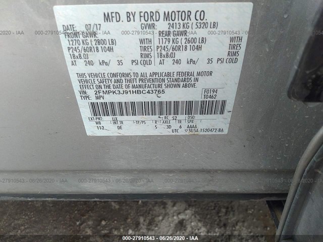 Photo 8 VIN: 2FMPK3J91HBC43765 - FORD EDGE 