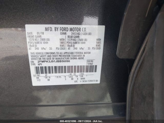 Photo 8 VIN: 2FMPK3J91JBB56096 - FORD EDGE 