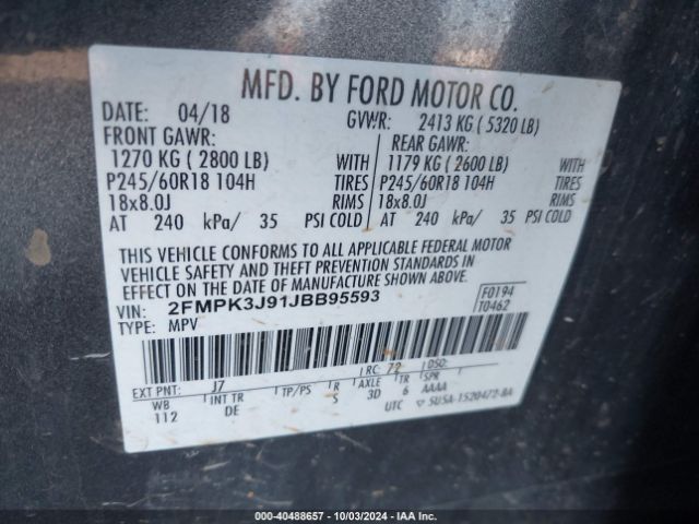 Photo 8 VIN: 2FMPK3J91JBB95593 - FORD EDGE 