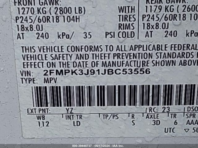 Photo 8 VIN: 2FMPK3J91JBC53556 - FORD EDGE 