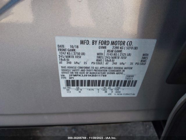 Photo 8 VIN: 2FMPK3J91KBB11788 - FORD EDGE 