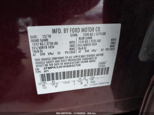 Photo 8 VIN: 2FMPK3J91KBB52728 - FORD EDGE 