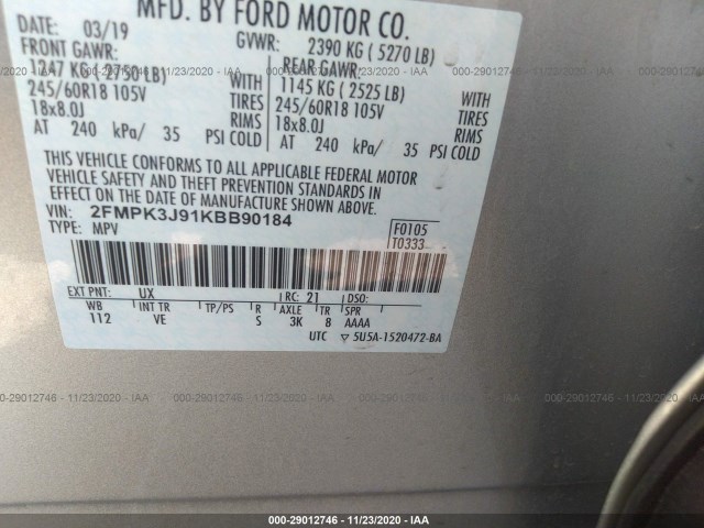 Photo 8 VIN: 2FMPK3J91KBB90184 - FORD EDGE 