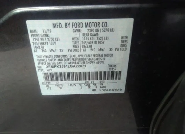 Photo 8 VIN: 2FMPK3J91LBA22871 - FORD EDGE 