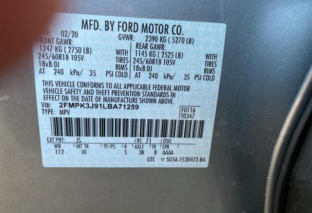 Photo 9 VIN: 2FMPK3J91LBA71259 - FORD EDGE SEL 