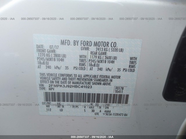 Photo 8 VIN: 2FMPK3J92HBC41023 - FORD EDGE 