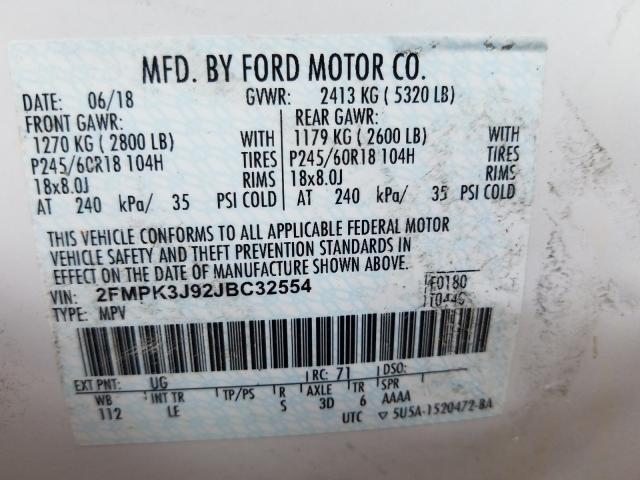 Photo 9 VIN: 2FMPK3J92JBC32554 - FORD EDGE SEL 