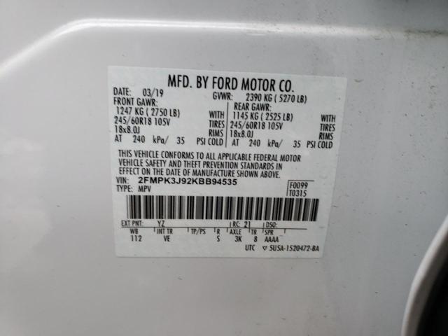 Photo 9 VIN: 2FMPK3J92KBB94535 - FORD EDGE SEL 