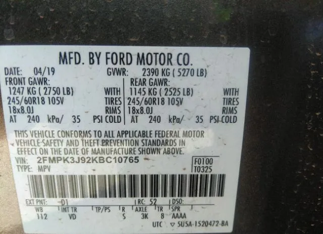 Photo 8 VIN: 2FMPK3J92KBC10765 - FORD EDGE 