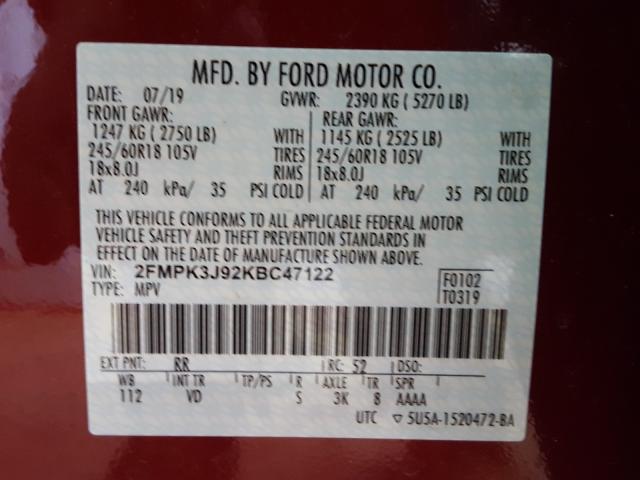 Photo 9 VIN: 2FMPK3J92KBC47122 - FORD EDGE 