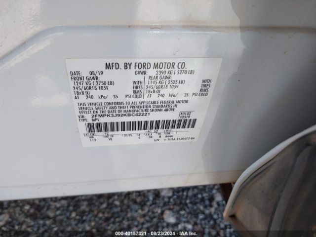 Photo 8 VIN: 2FMPK3J92KBC62221 - FORD EDGE 