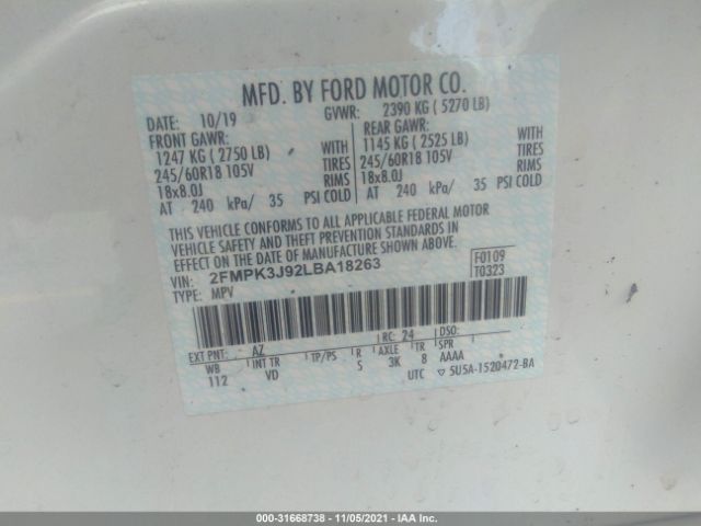 Photo 8 VIN: 2FMPK3J92LBA18263 - FORD EDGE 