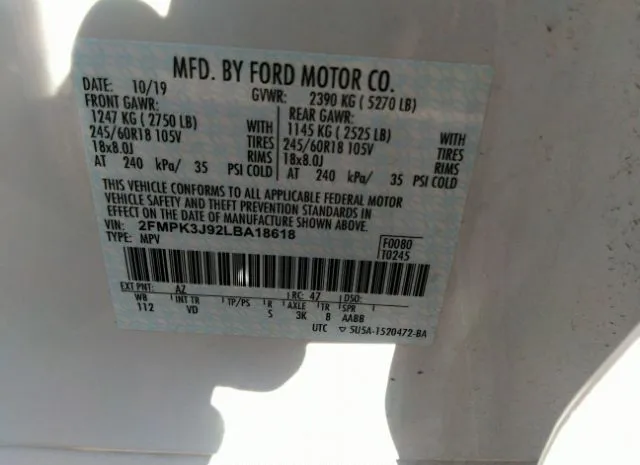 Photo 8 VIN: 2FMPK3J92LBA18618 - FORD EDGE 