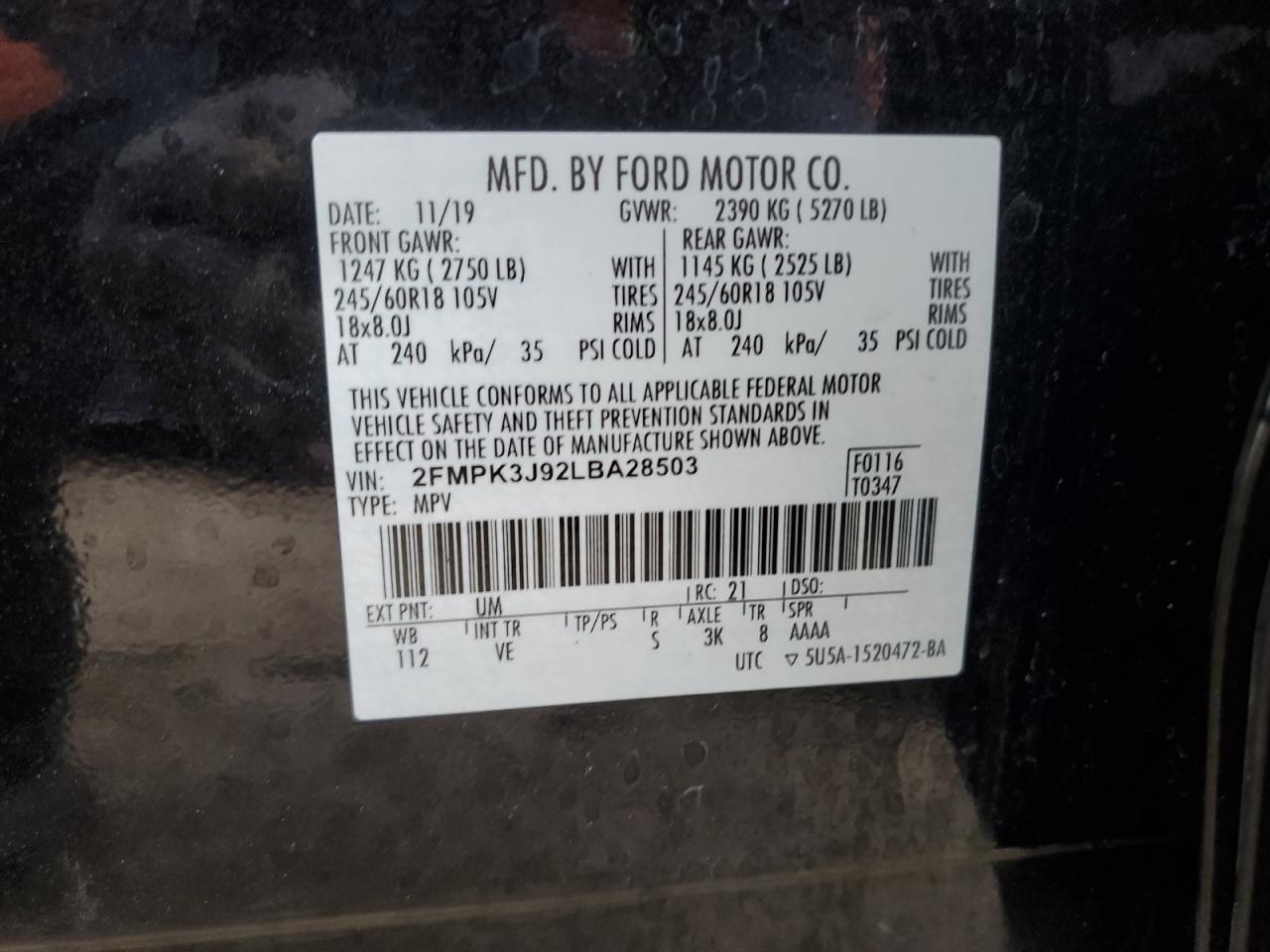 Photo 12 VIN: 2FMPK3J92LBA28503 - FORD EDGE 