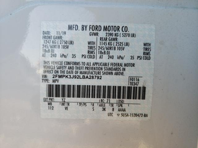 Photo 9 VIN: 2FMPK3J92LBA28792 - FORD EDGE SEL 