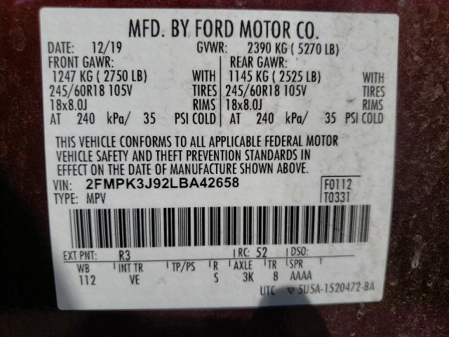 Photo 9 VIN: 2FMPK3J92LBA42658 - FORD EDGE SEL 