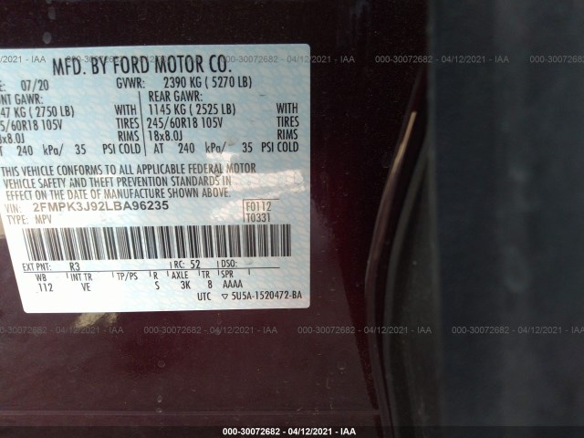 Photo 8 VIN: 2FMPK3J92LBA96235 - FORD EDGE 