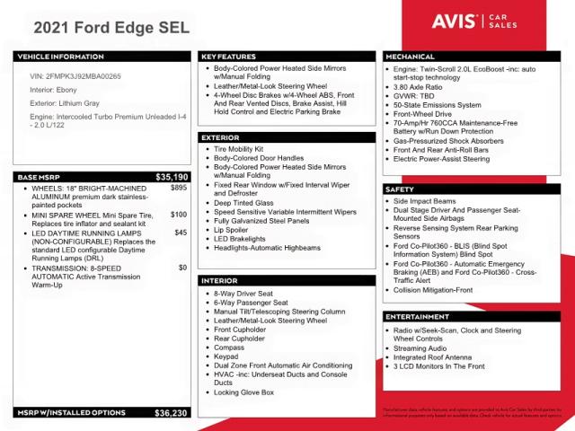 Photo 9 VIN: 2FMPK3J92MBA00265 - FORD EDGE SEL 