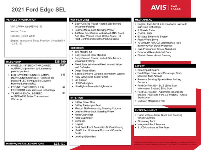 Photo 9 VIN: 2FMPK3J92MBA02193 - FORD EDGE SEL 