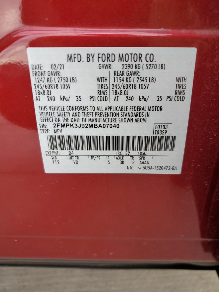 Photo 12 VIN: 2FMPK3J92MBA07040 - FORD EDGE 