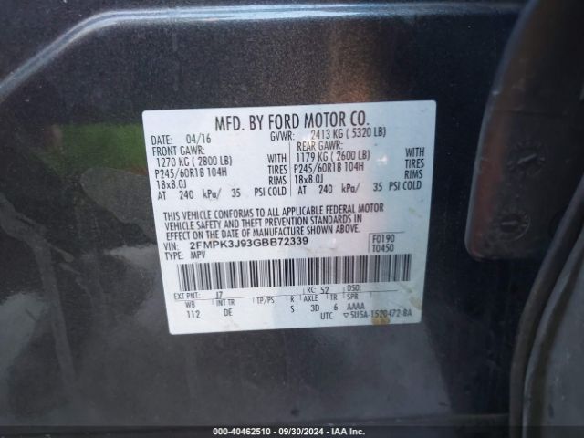 Photo 8 VIN: 2FMPK3J93GBB72339 - FORD EDGE 