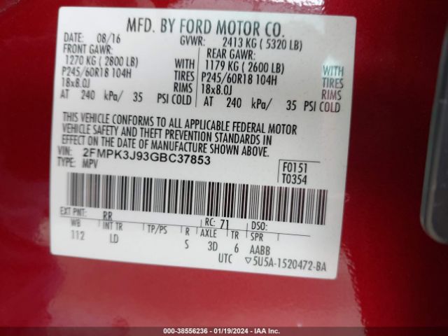 Photo 8 VIN: 2FMPK3J93GBC37853 - FORD EDGE 